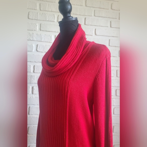 Jones New York Ribbed Knit Cowl Neck Sweater Red Size Large - Picture 2 of 12